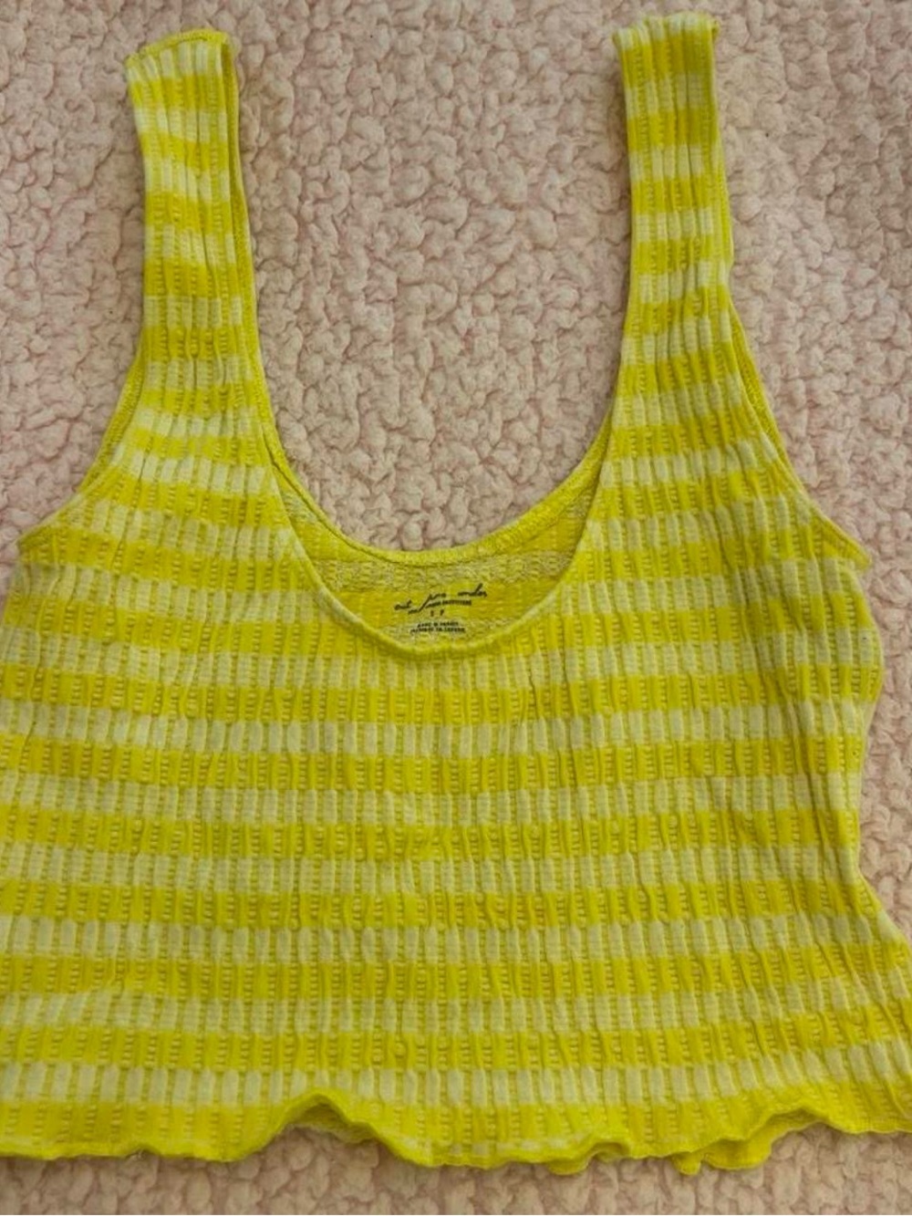 Urban Outfitters Yellow Striped Ribbed Crop Tank Top